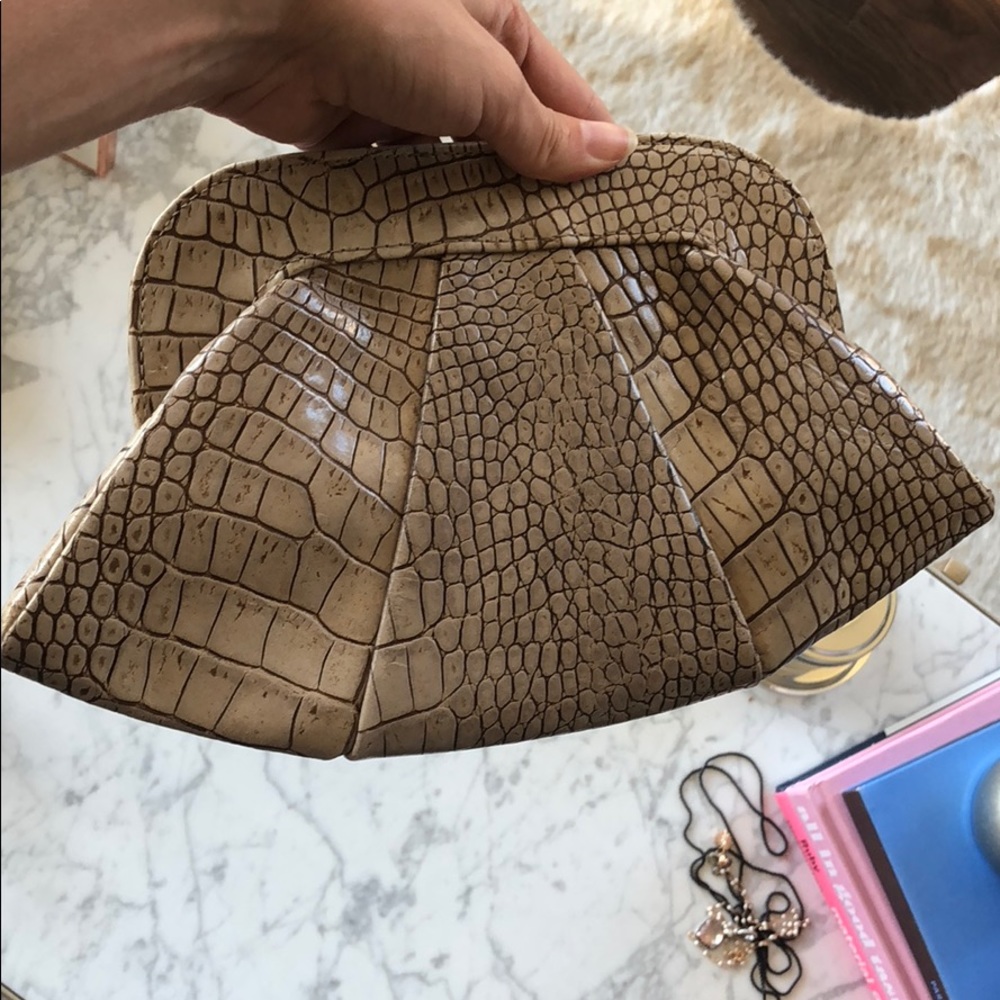 Python Embossed Lauren Merkin Tan Clutch - image 4